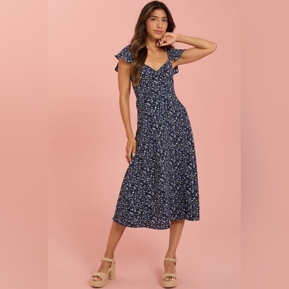 Reformation Baxley Floral Print Midi Dress In Blue Size 0 - Picture 14 of 14
